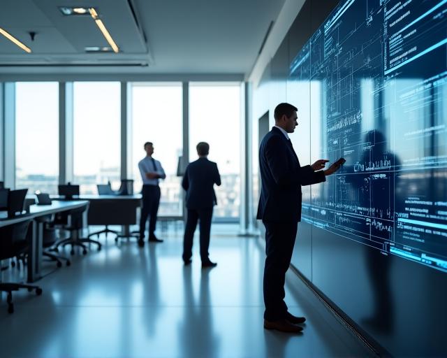 Team professionale in un ufficio moderno basato sui dati